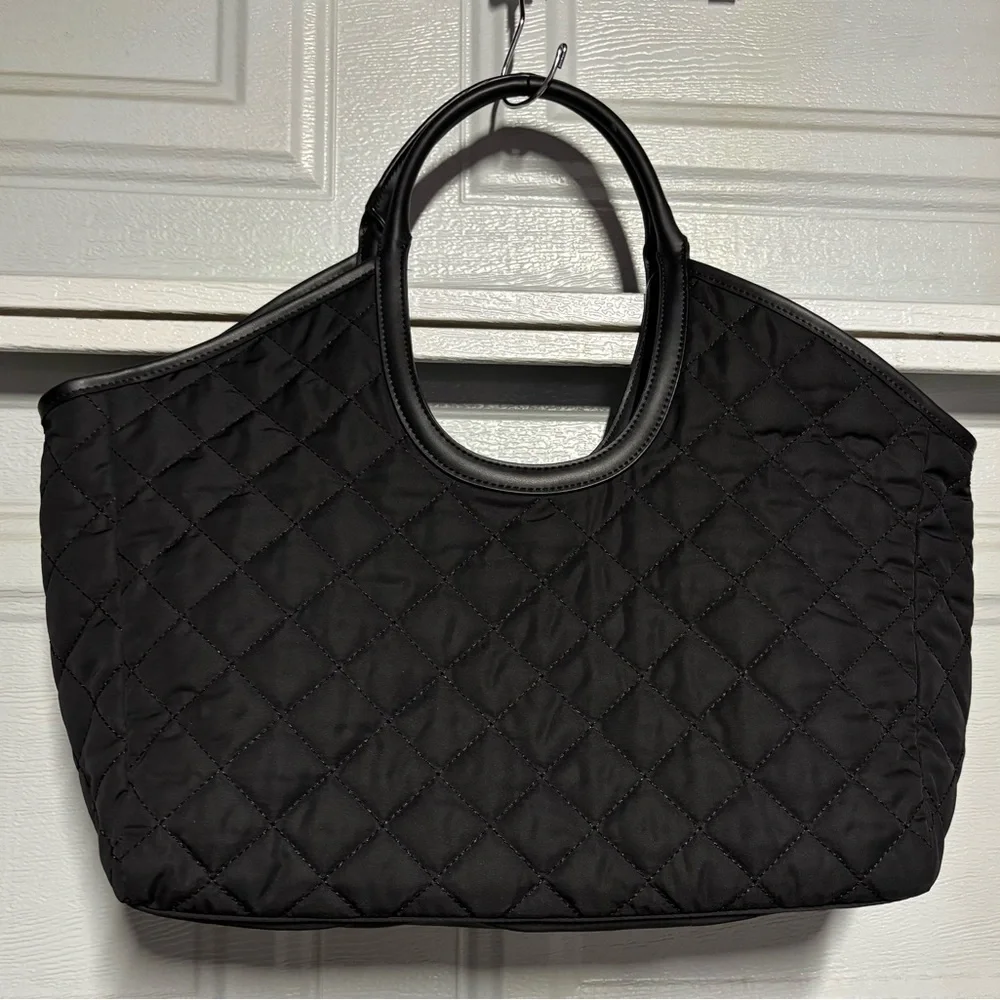 Ann Taylor Black Quilted Tote Bag
